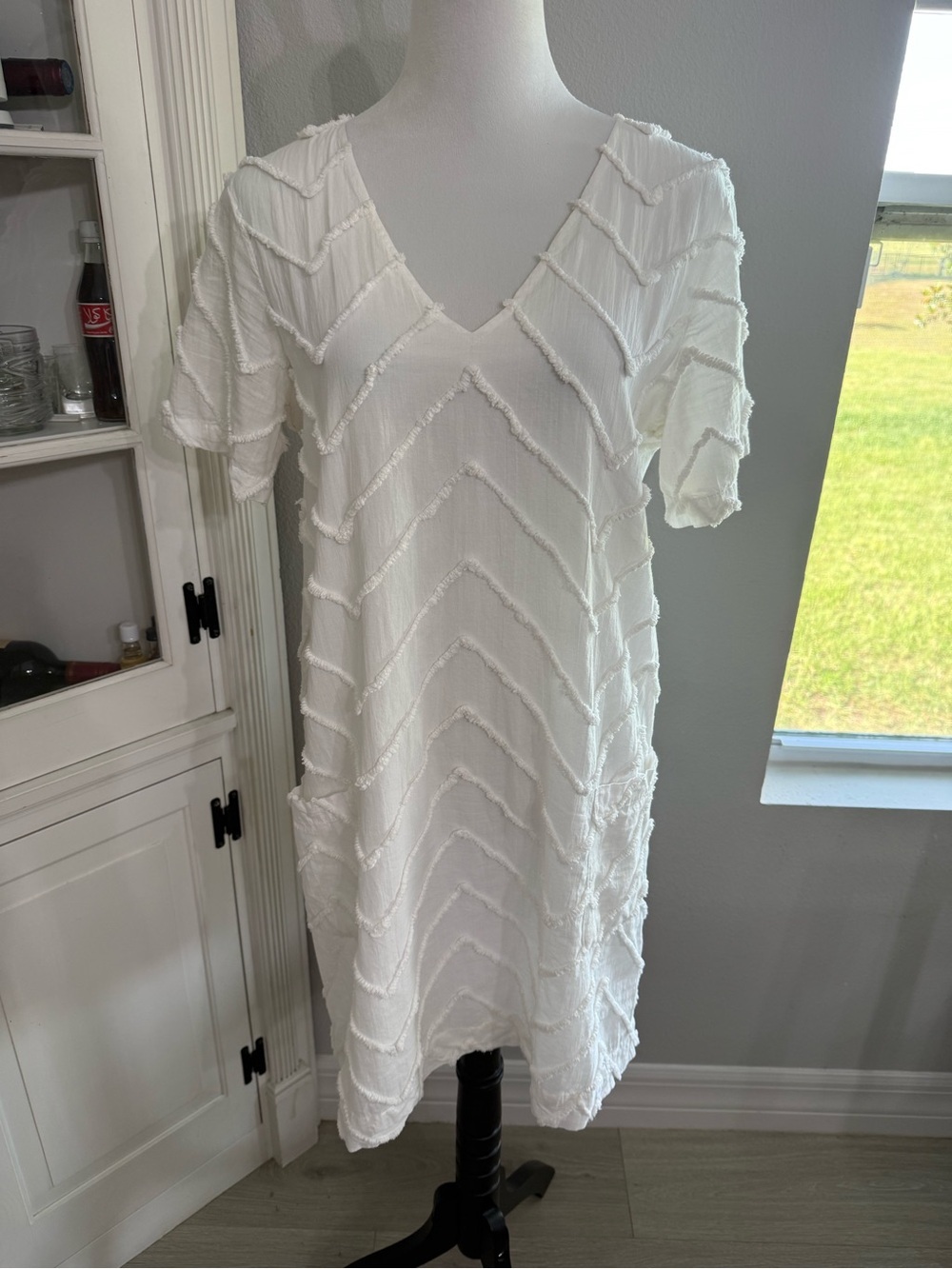 Anthropologie - Porridge Marcelle White Textured Shift Dress with pockets